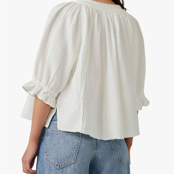 Free People Lucy Solid Swing Button Front Blouse. Cotton Gauze. Size L. - Picture 3 of 7
